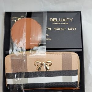 Gift set wallet and coin pouch Brown Beige Black Bows